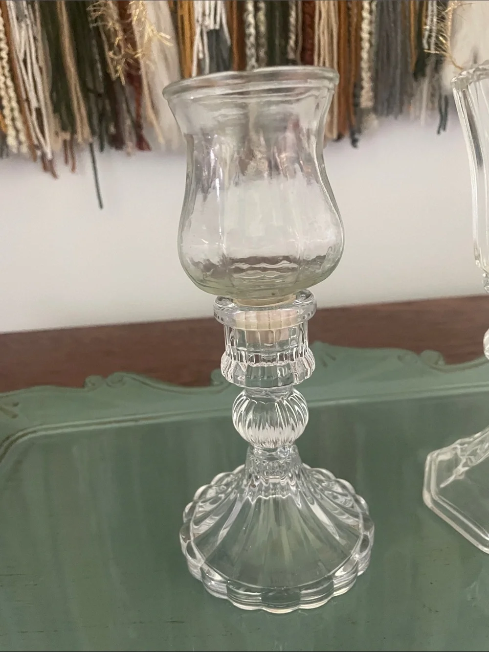 Clear Glass Decorative Candle Holders - Pair